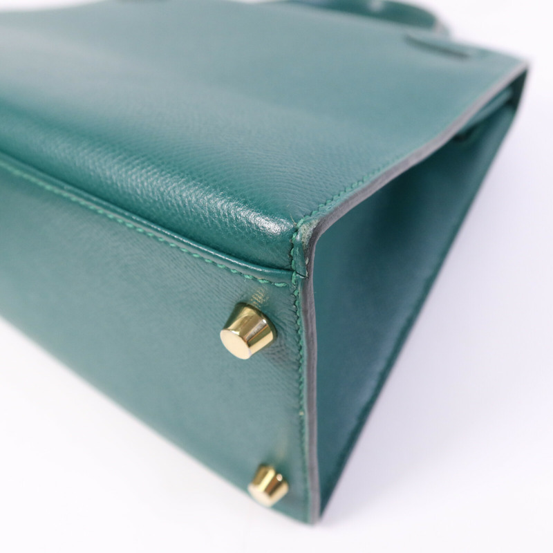 HERMES Epsom皮革Kelly 28金扣手挽肩背兩用袋Malachite-13