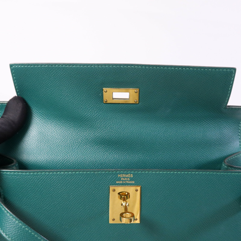 HERMES Epsom皮革Kelly 28金扣手挽肩背兩用袋Malachite-15
