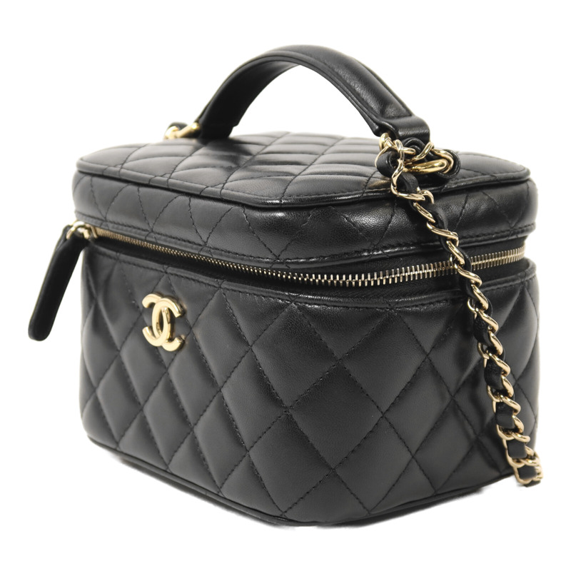 CHANEL 羊皮皮革Vanity Case金扣鏈帶手挽肩背袋-2