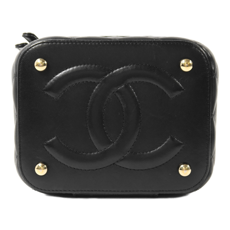 CHANEL 羊皮皮革Vanity Case金扣鏈帶手挽肩背袋-3