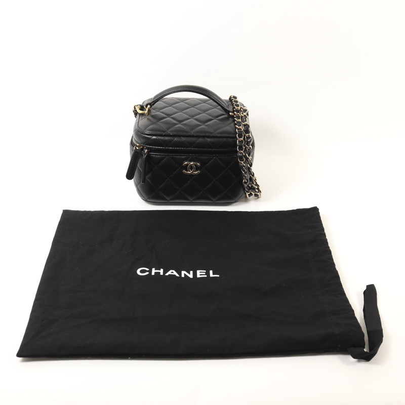 CHANEL 羊皮皮革Vanity Case金扣鏈帶手挽肩背袋-9