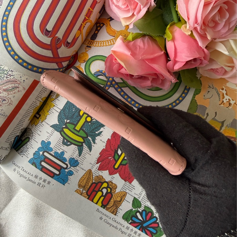 GG Logo 壓紋牛皮釦式卡片夾/名片夾(玫瑰粉)-5