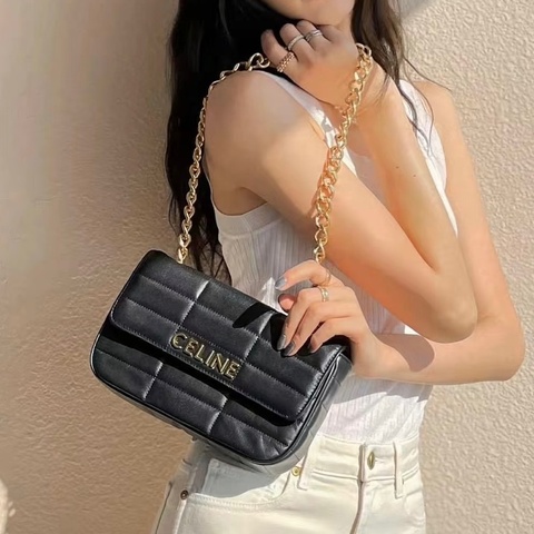 CELINE黑金牛皮MATELASSE MONOCHROME肩背鏈包