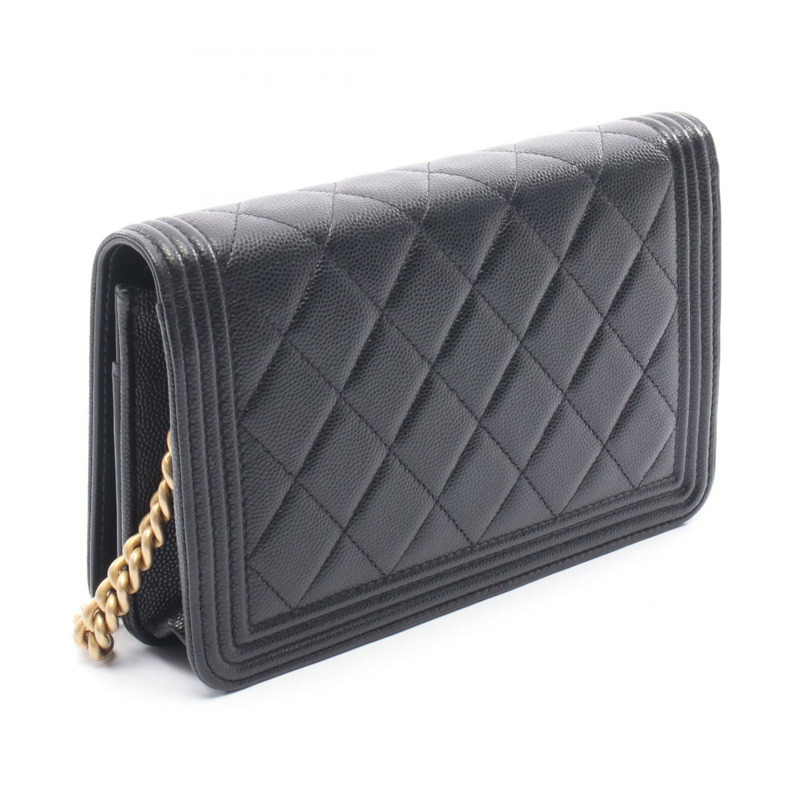 香奈兒 Boy Chanel 絎縫鏈條肩背斜背包 黑色皮革 金色五金 二手-1