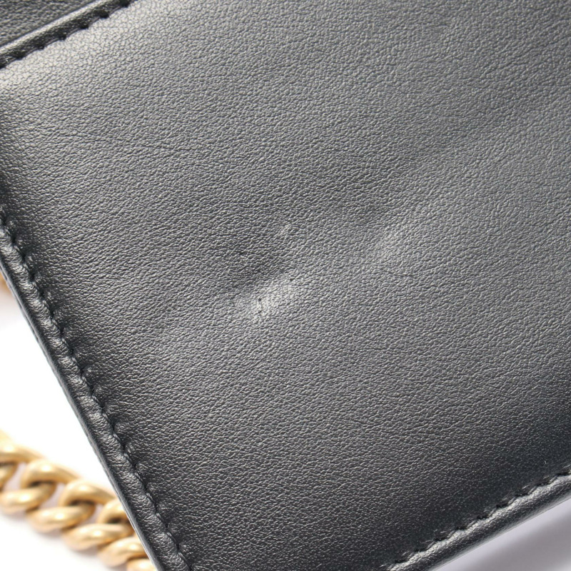 香奈兒 Boy Chanel 絎縫鏈條肩背斜背包 黑色皮革 金色五金 二手-5