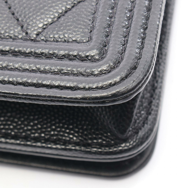 香奈兒 Boy Chanel 絎縫鏈條肩背斜背包 黑色皮革 金色五金 二手-7