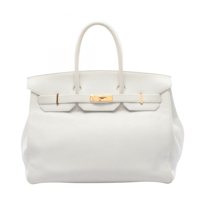 愛馬仕 Birkin 35 手提包，G Taurillon Clemence 皮革，白色，二手，女士，金色五金-0
