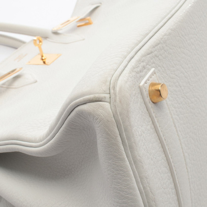 愛馬仕 Birkin 35 手提包，G Taurillon Clemence 皮革，白色，二手，女士，金色五金-11