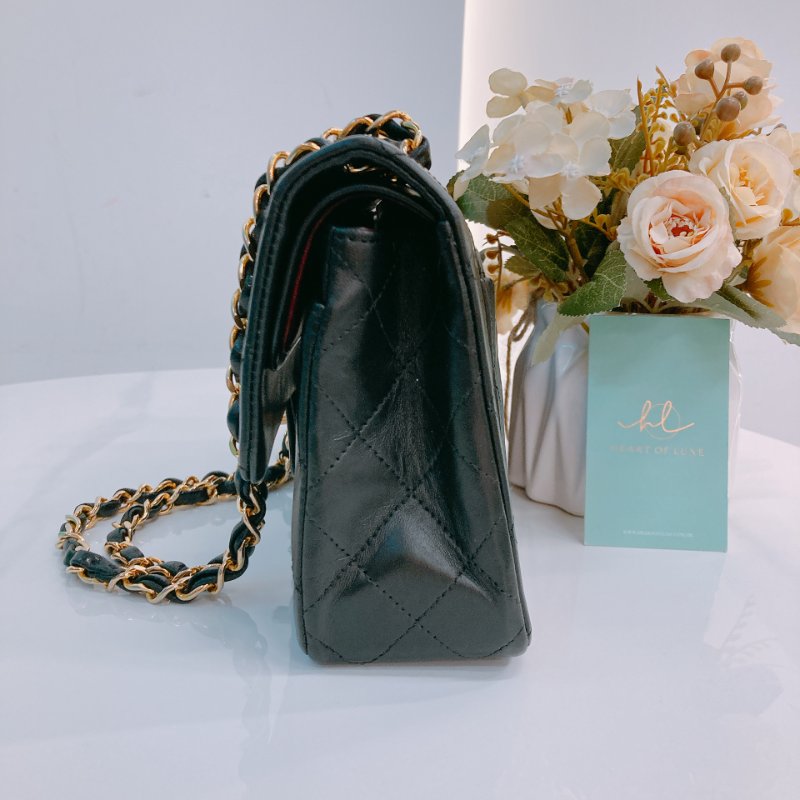 MS0575 Chanel 香奈兒 中古 經典 翻蓋 小號 羊皮 24K黃金 黑色 Vintage Classic Flap Small 23cm Lambskin Black x GHW-2