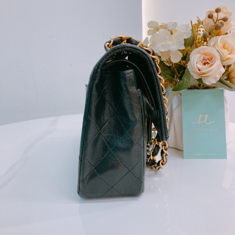 MS0575 Chanel 香奈兒 中古 經典 翻蓋 小號 羊皮 24K黃金 黑色 Vintage Classic Flap Small 23cm Lambskin Black x GHW-3