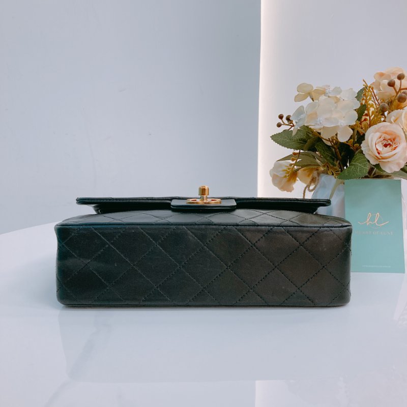 MS0575 Chanel 香奈兒 中古 經典 翻蓋 小號 羊皮 24K黃金 黑色 Vintage Classic Flap Small 23cm Lambskin Black x GHW-4