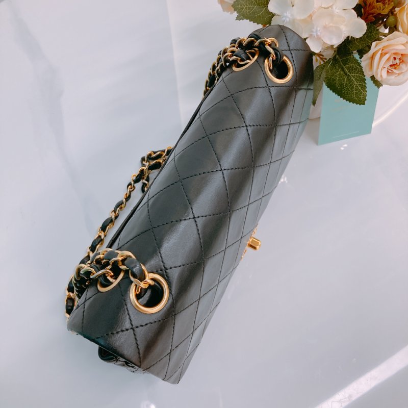 MS0575 Chanel 香奈兒 中古 經典 翻蓋 小號 羊皮 24K黃金 黑色 Vintage Classic Flap Small 23cm Lambskin Black x GHW-9