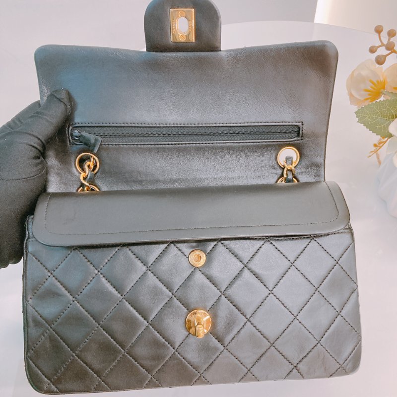 MS0575 Chanel 香奈兒 中古 經典 翻蓋 小號 羊皮 24K黃金 黑色 Vintage Classic Flap Small 23cm Lambskin Black x GHW-11