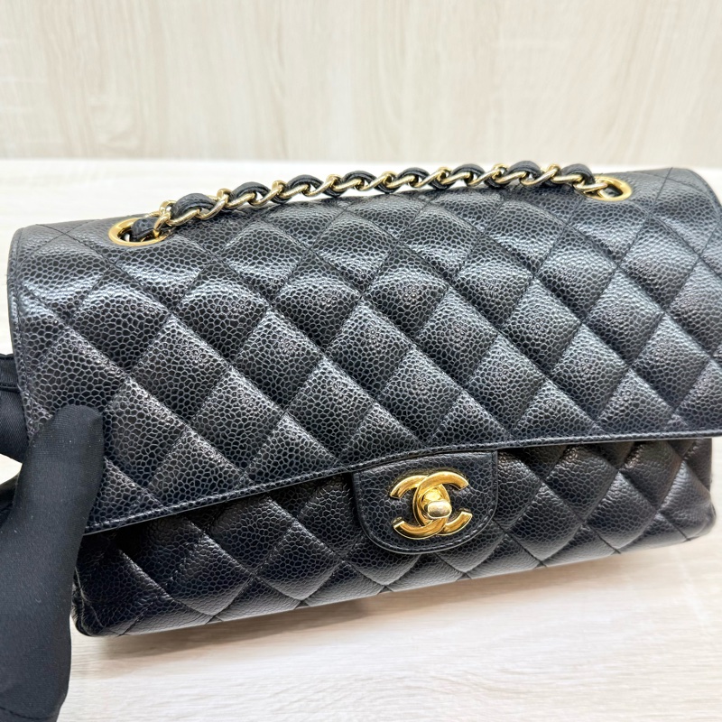 Chanel黑荔枝牛皮金釦coco25 A01112-12