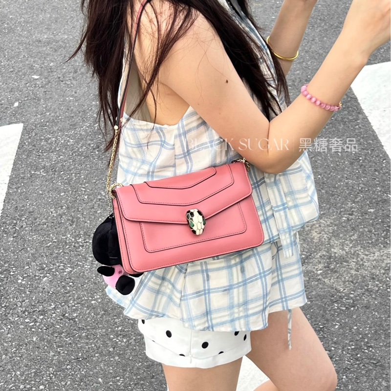 莉亞精品♡ BVLGARI 蛇頭鏈包 粉 二手美包-1