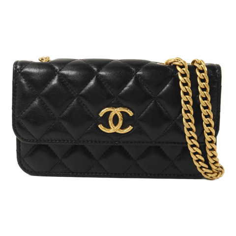 CHANEL 羊皮皮革Chain Shoulder金扣鏈帶肩背袋