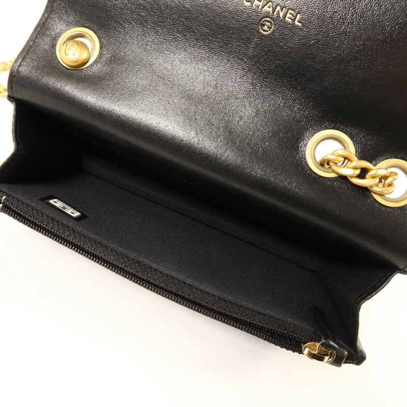 CHANEL 羊皮皮革Chain Shoulder金扣鏈帶肩背袋-4