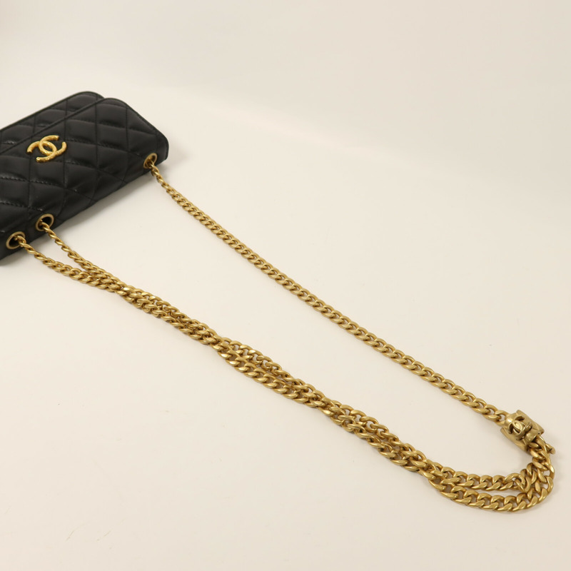 CHANEL 羊皮皮革Chain Shoulder金扣鏈帶肩背袋-7