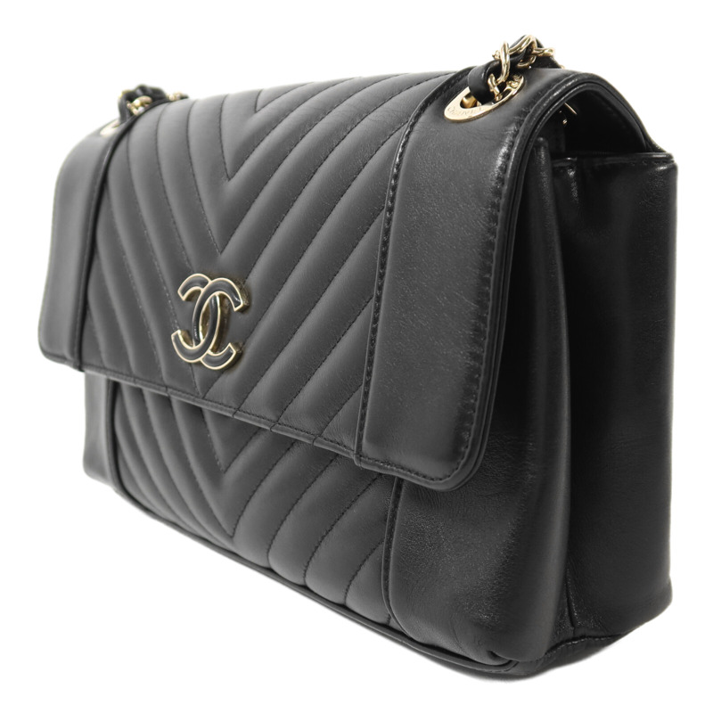 CHANEL 牛皮皮革Chain Shoulder金扣鏈帶肩背袋-2