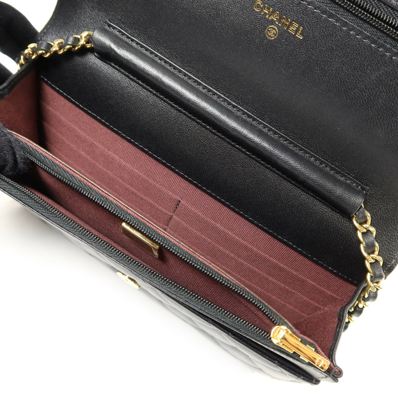 CHANEL 羊皮皮革WOC Wallet On Chain金扣鏈帶肩背袋-4