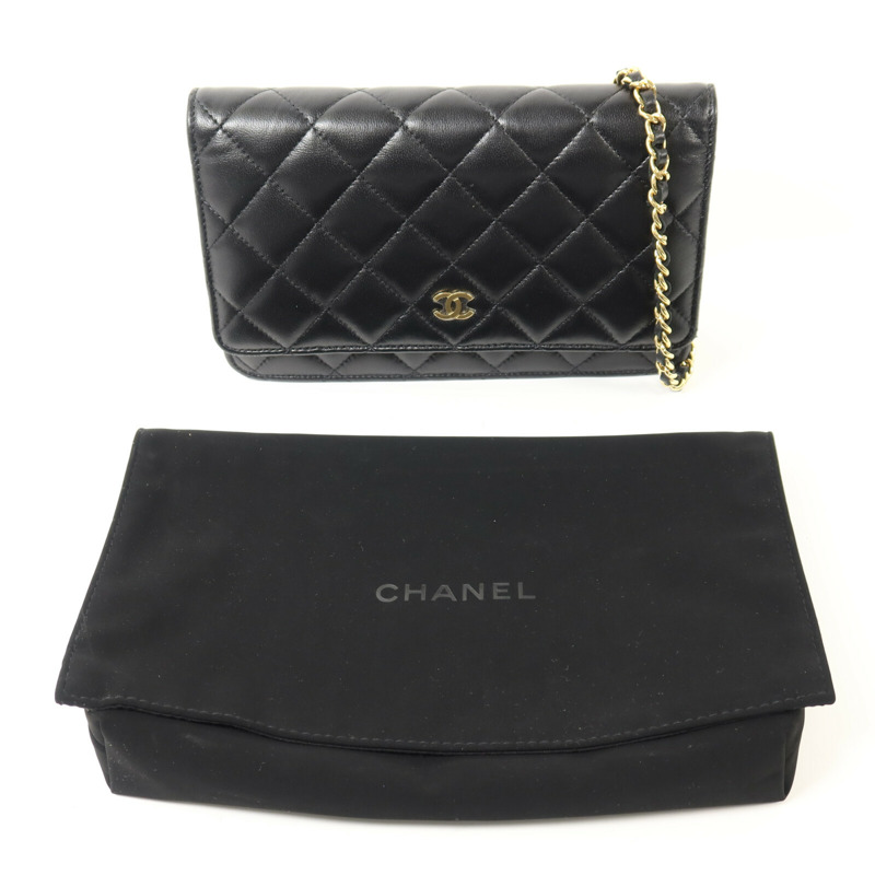 CHANEL 羊皮皮革WOC Wallet On Chain金扣鏈帶肩背袋-9