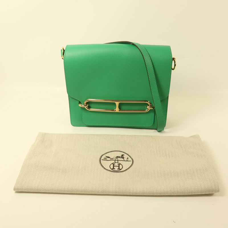 HERMES Evercolor皮革Roulis 23金扣肩背袋Menthe-8