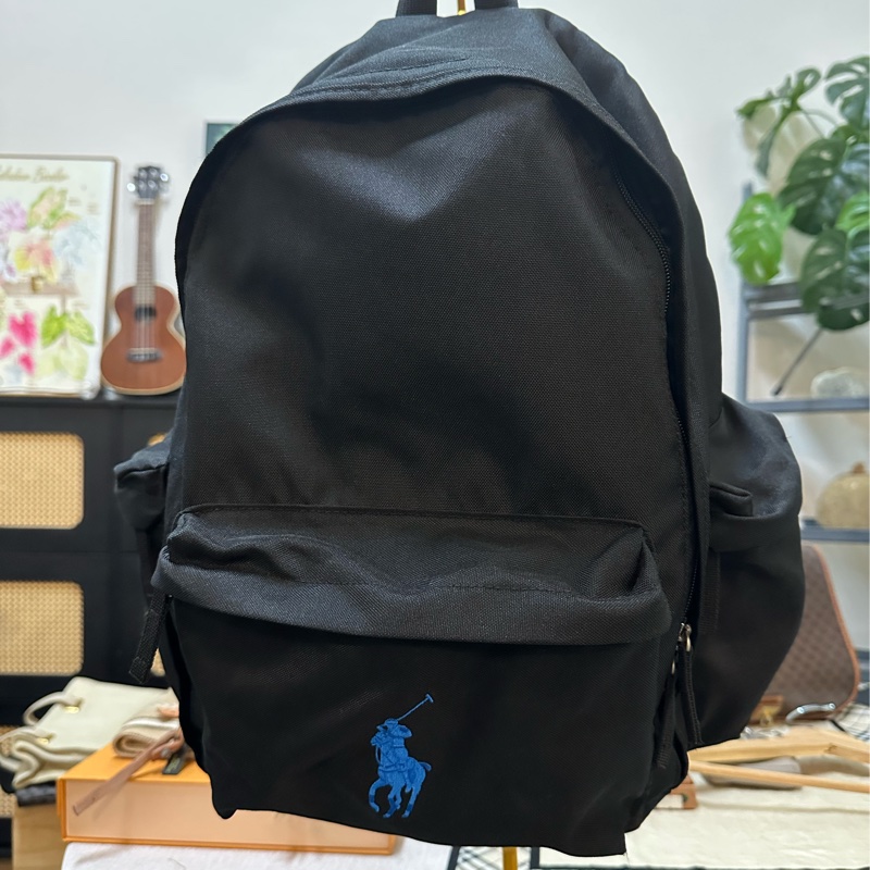 POLO RALPH LAUREN 大馬黑色帆布後背包-0