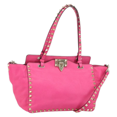 華倫天奴 (VALENTINO) 鉚釘手提包 皮革 2way 粉金配色 正品 BA9568V