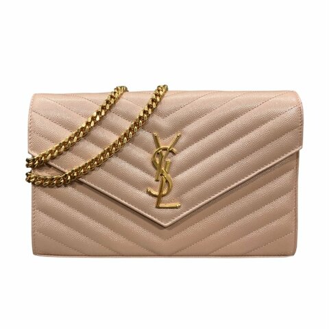 SAINT LAURENT 聖羅蘭 LULU WOC 側背包 淺粉色 皮革 金釦