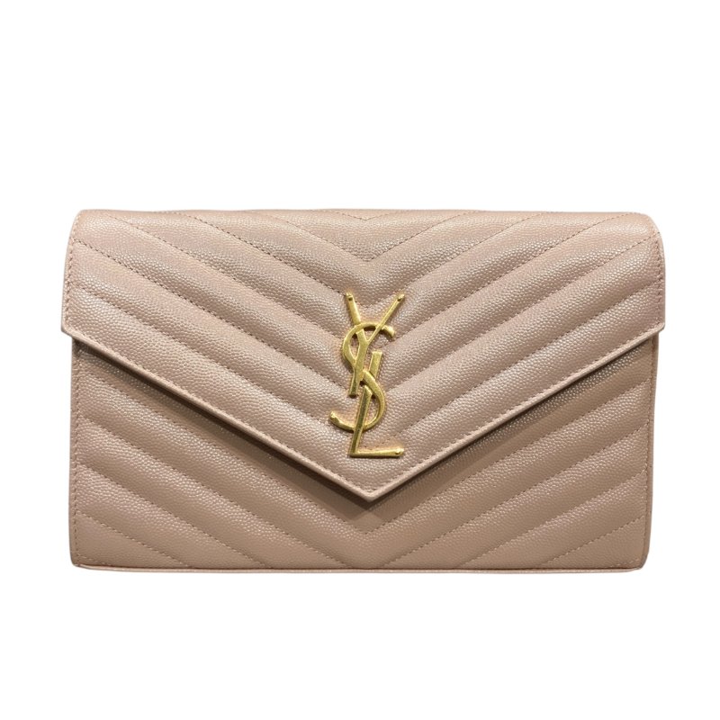 SAINT LAURENT 聖羅蘭 LULU WOC 側背包 淺粉色 皮革 金釦-1