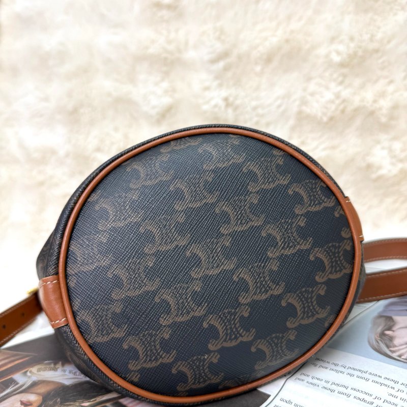 Celine 抽繩包 黃褐色 老花 塗層帆布拼牛皮 小號-5