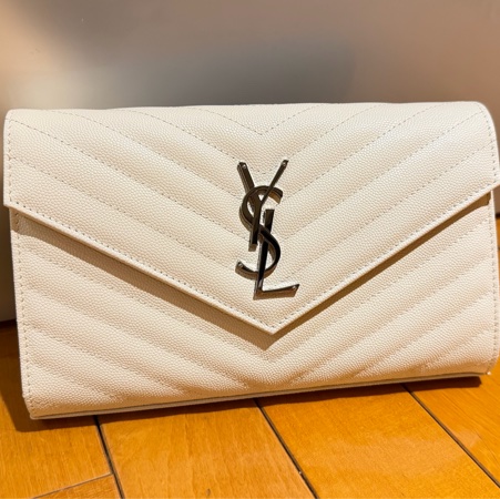 YSL 白色魚子醬信封包(白色稀有款）｜MONOGRAM WOC 銀扣｜近全新 僅用一次 可斜背｜Saint Laurent-7