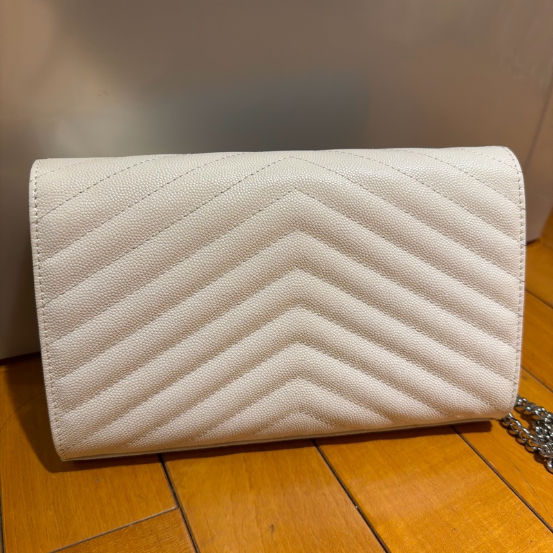 YSL 白色魚子醬信封包(白色稀有款）｜MONOGRAM WOC 銀扣｜近全新 僅用一次 可斜背｜Saint Laurent-8