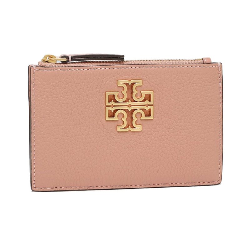 【TORY BURCH】簍空雙T LOGO卡夾零錢包-粉紅色-0
