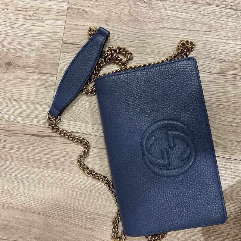 Gucci經典款荔枝紋牛皮，藍色woc-5