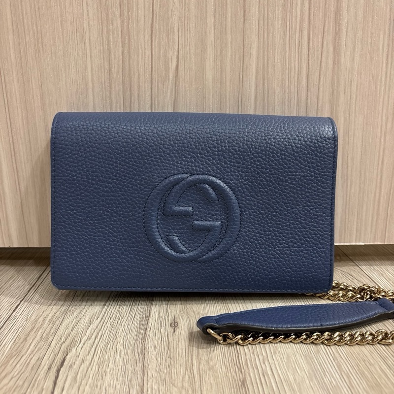 Gucci經典款荔枝紋牛皮，藍色woc-7