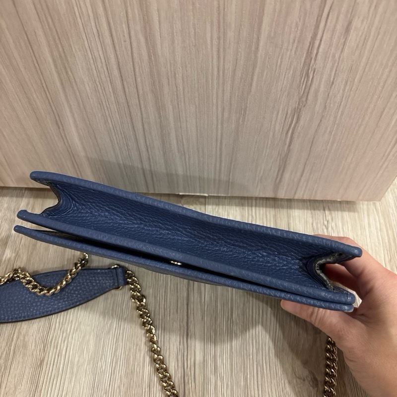 Gucci經典款荔枝紋牛皮，藍色woc-9