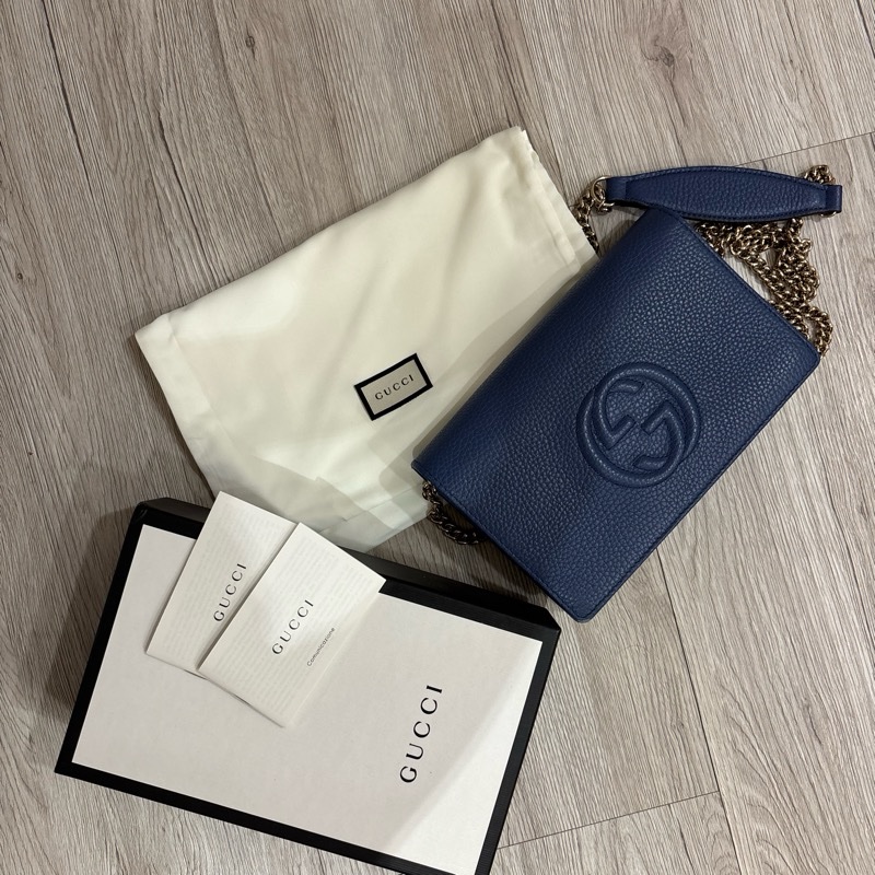 Gucci經典款荔枝紋牛皮，藍色woc-14