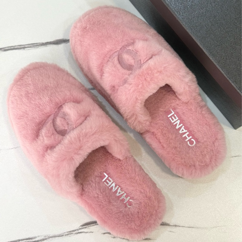 (全新閒置)香奈兒24B粉色毛毛拖鞋 38碼-1