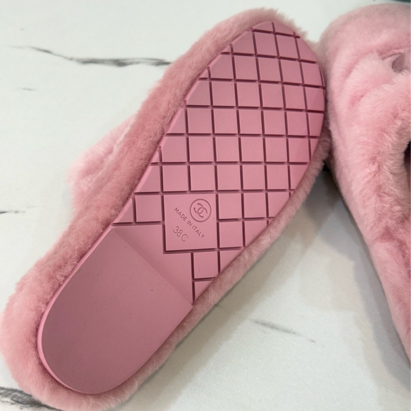 (全新閒置)香奈兒24B粉色毛毛拖鞋 38碼-2