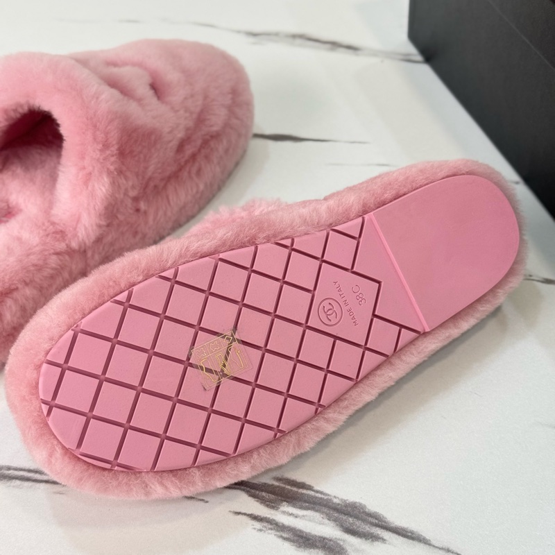 (全新閒置)香奈兒24B粉色毛毛拖鞋 38碼-3