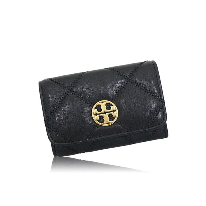 【TORY BURCH】菱格紋鑰匙卡夾包-黑色-0
