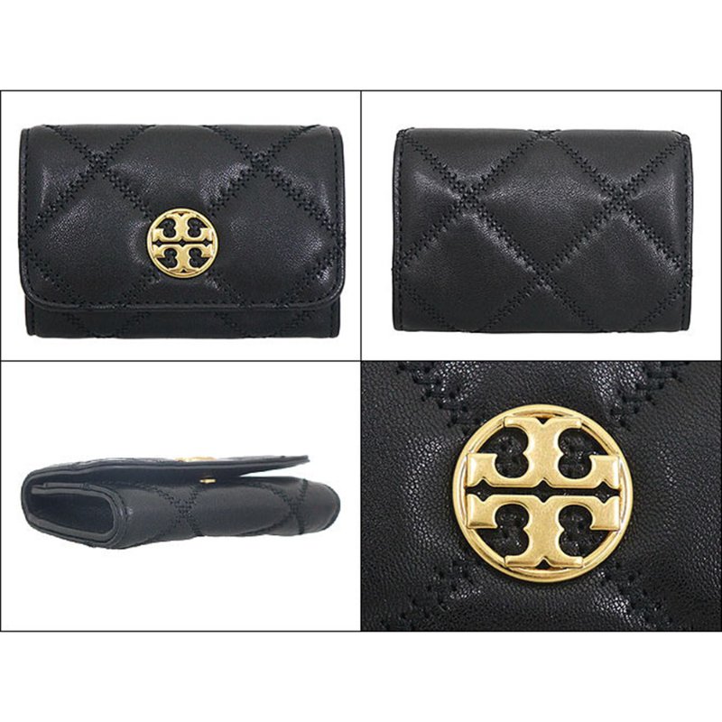 【TORY BURCH】菱格紋鑰匙卡夾包-黑色-1