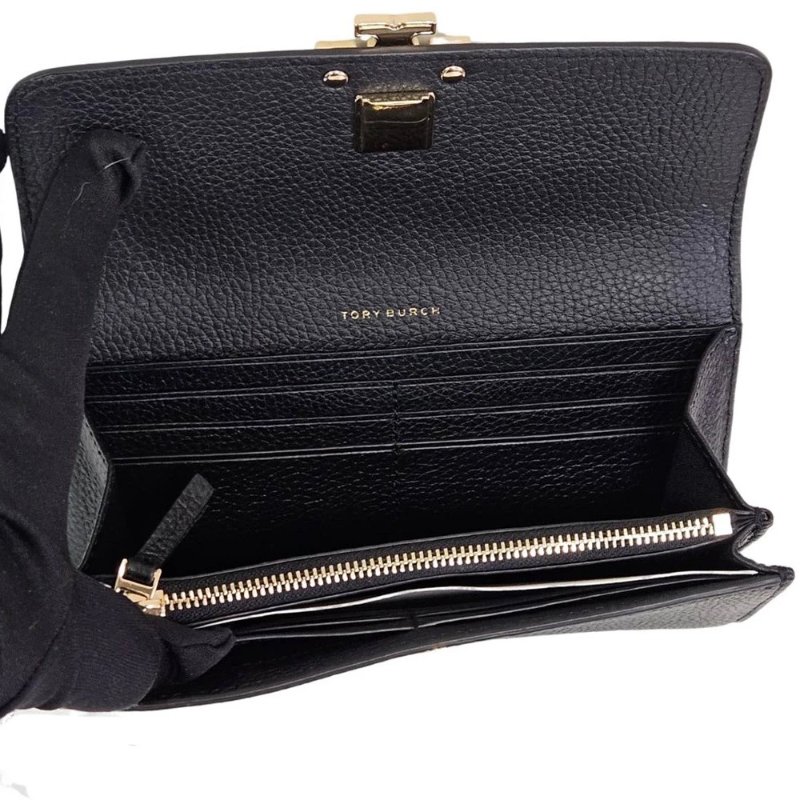 【TORY BURCH】簍空雙T-LOGO釦式長夾-黑色-3