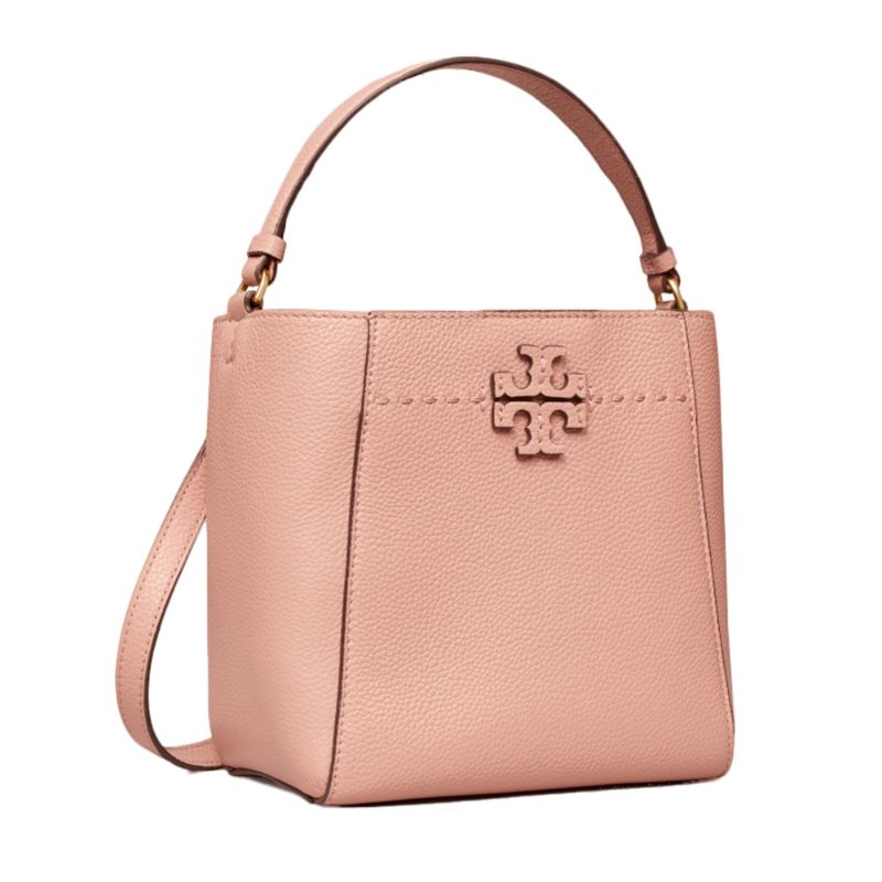 【TORY BURCH】荔枝皮革素色托特包/兩用包-粉-0