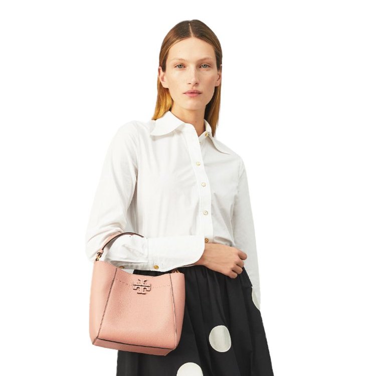 【TORY BURCH】荔枝皮革素色托特包/兩用包-粉-3