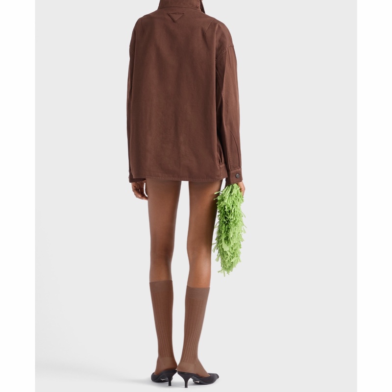 Prada 女士 復古華達呢棉質襯衫夾克IT-36 IT-38 IT-40 IT-42 IT-44碼模特身高177CM,穿著38碼-5