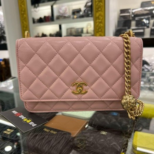 東區正精品㊣CHANEL AP3297 WOC 全新香奈兒粉紅色小羊皮山茶花調節鏈金球金釦 肩背包晚宴包斜背包 RZ6214-0