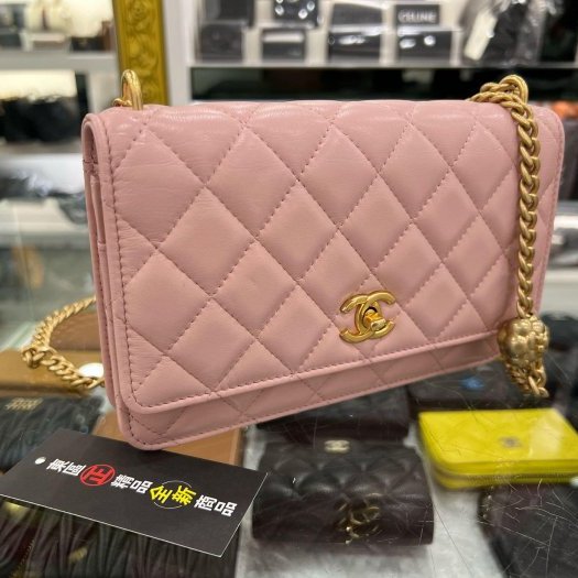 東區正精品㊣CHANEL AP3297 WOC 全新香奈兒粉紅色小羊皮山茶花調節鏈金球金釦 肩背包晚宴包斜背包 RZ6214-1