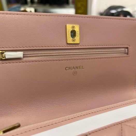 東區正精品㊣CHANEL AP3297 WOC 全新香奈兒粉紅色小羊皮山茶花調節鏈金球金釦 肩背包晚宴包斜背包 RZ6214-4